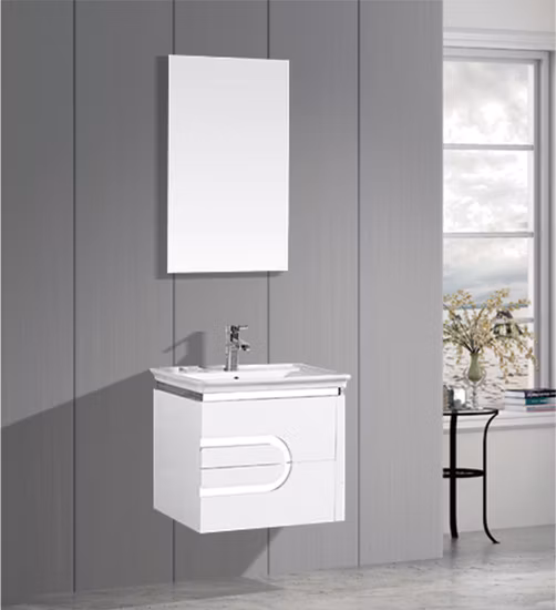 Badezimmer-Waschtischsets im europäischen Stil zur Wandmontage, PVC-Badezimmer mit hellem Spiegel