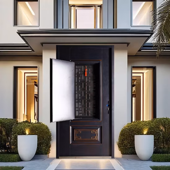 Heißer Verkauf 6-Panel-Eingangstür aus Metall und Stahl mit Türpfosten aus Kiefernholz