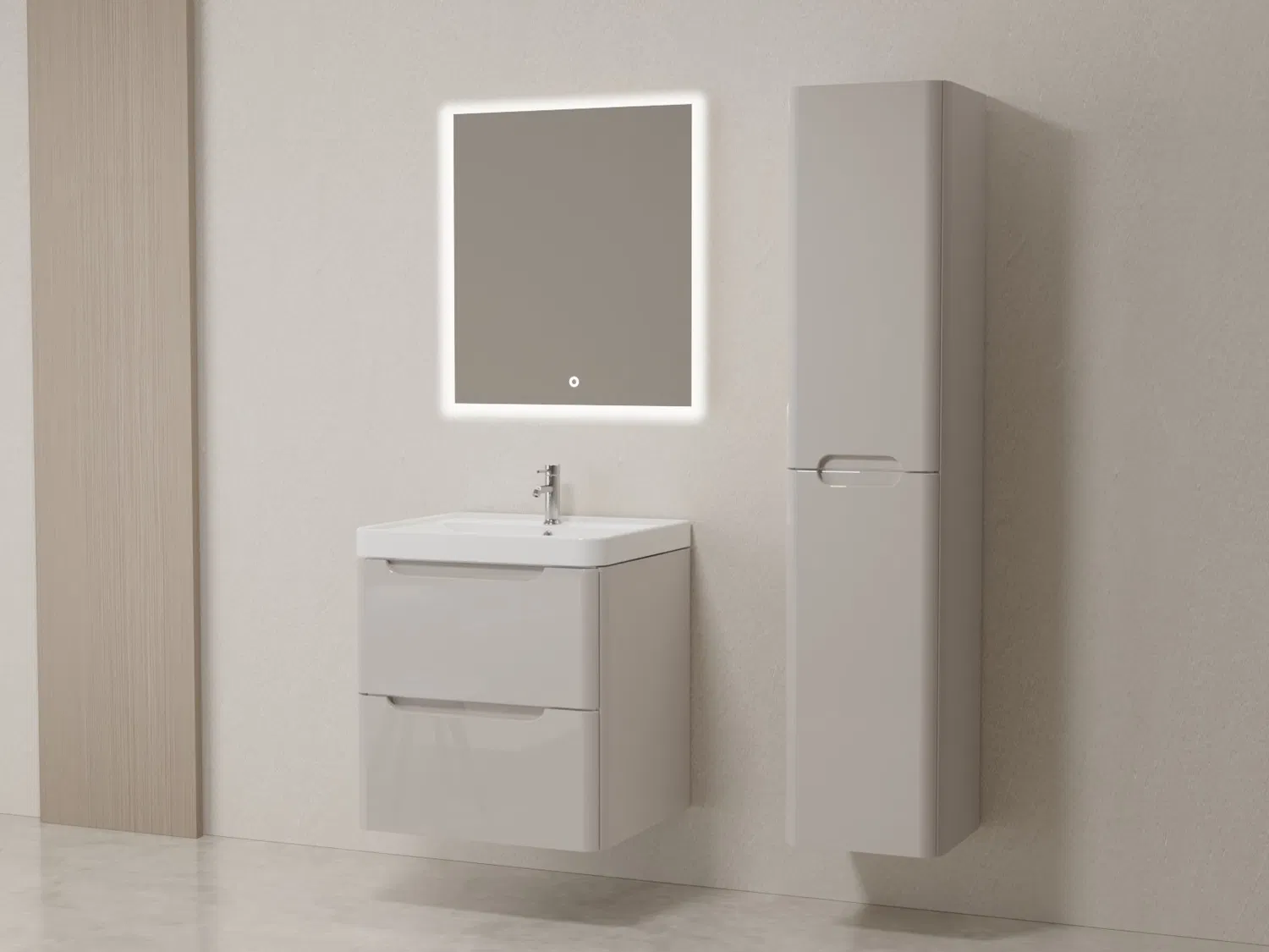 Hergestellt in China, 48-Zoll-Badezimmer-Waschtischschrank aus massivem Holz mit Kunstwaschbecken und LED-Spiegelschrank auf der Arbeitsplatte aus Sinterstein